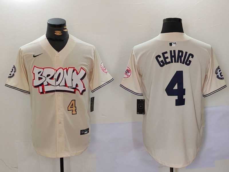 Mens New York Yankees #4 Lou Gehrig Cream Limited Stitched Baseball Jerseys